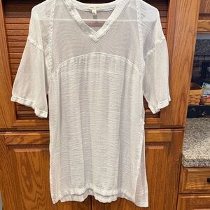 Silence + Noise Cream Mesh V-Neck Top